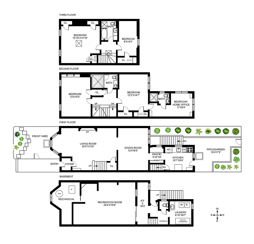 floorplan showing three floors of living space