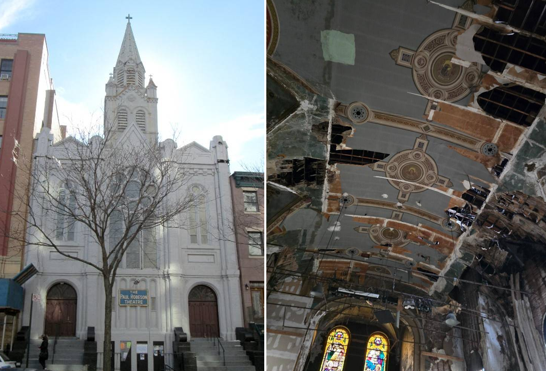 collage showing church exterior and interior