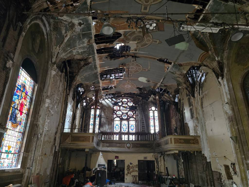 church interior with stained glass
