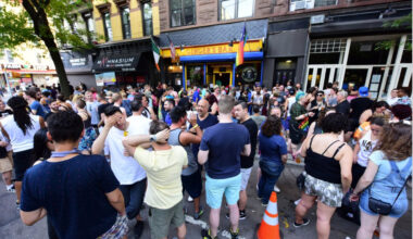 Outside Ginger’s Bar during the Park Slope Pride Parade in 2017. Photo: Andy Katz/Brooklyn Eagle