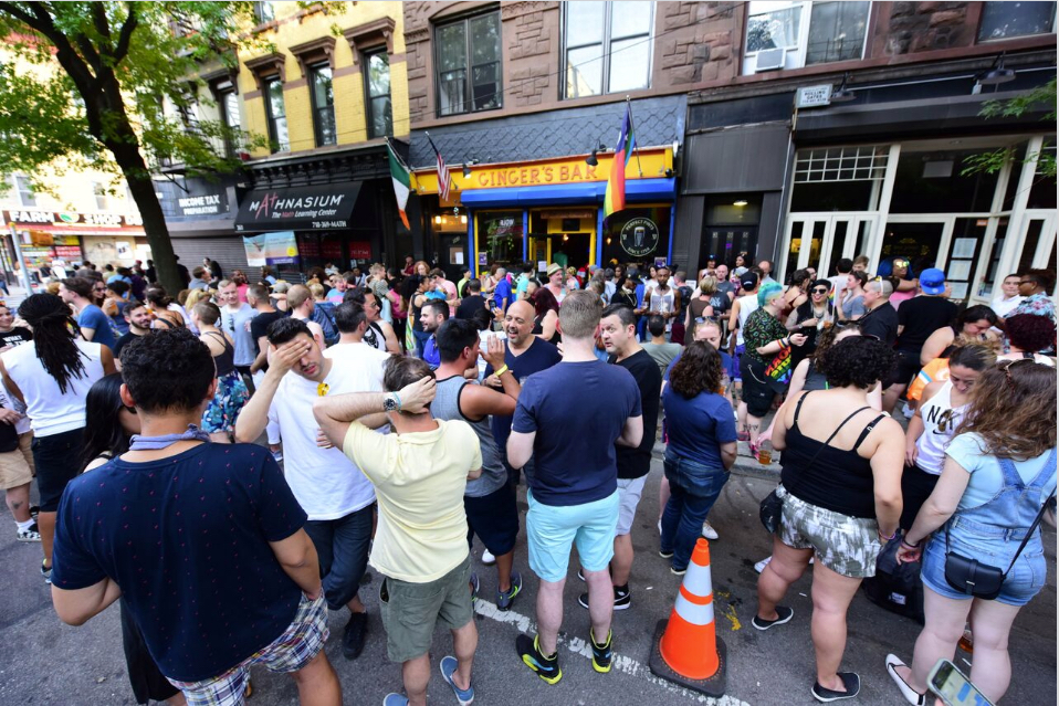 Outside Ginger’s Bar during the Park Slope Pride Parade in 2017. Photo: Andy Katz/Brooklyn Eagle