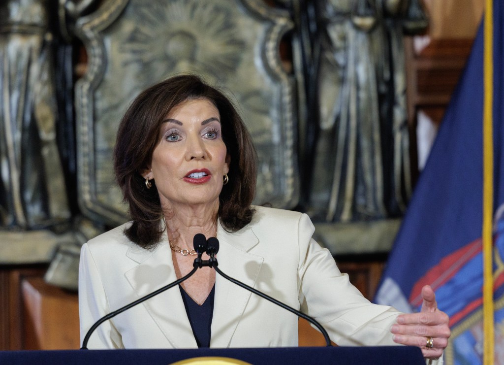 Governor Kathy Hochul making a budget announcement.