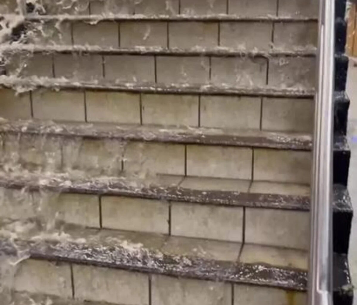 Water Rushes Down Subway Stairs as Severe Storm Lashes New York