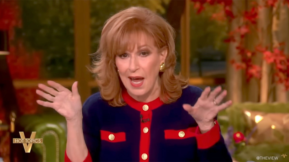 Joy Behar speaking on the set of The View.