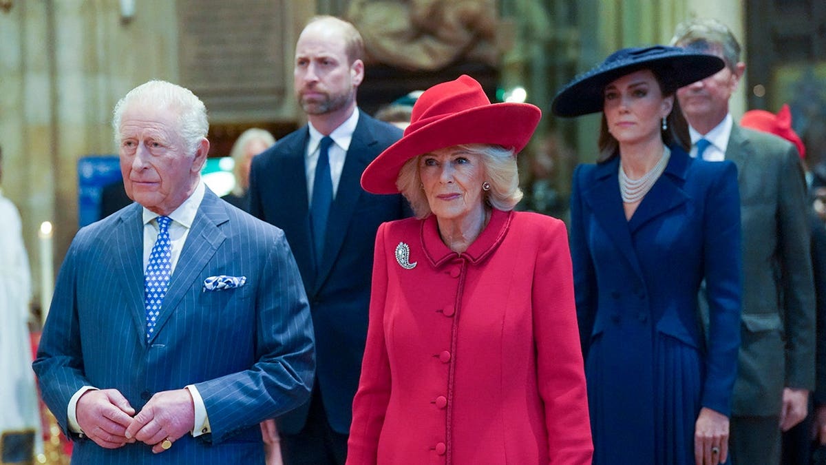 King Charles III, Queen Camilla, Prince William, and Catherine attending Commonwealth Day Service at Westminster Abbey