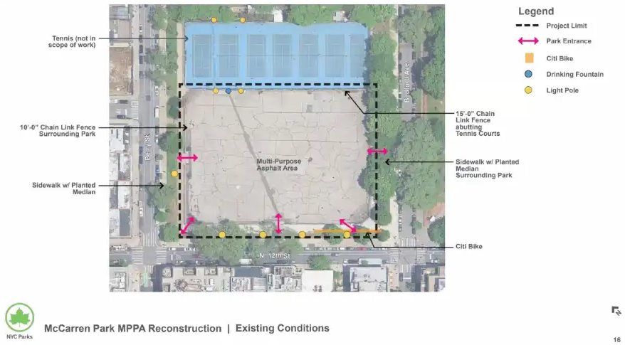 map showing the lot next to the tennis courts
