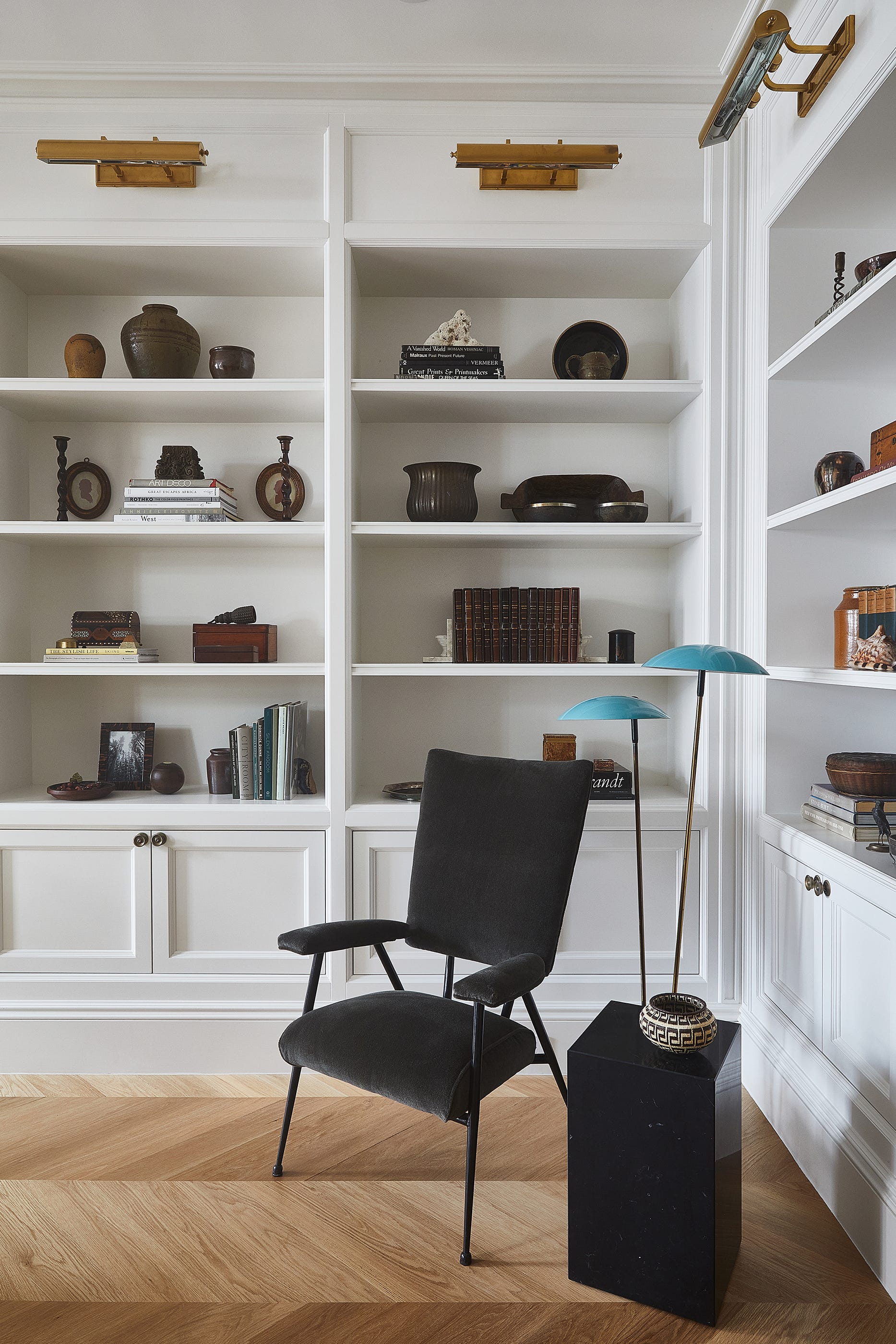 chair and bookshelf