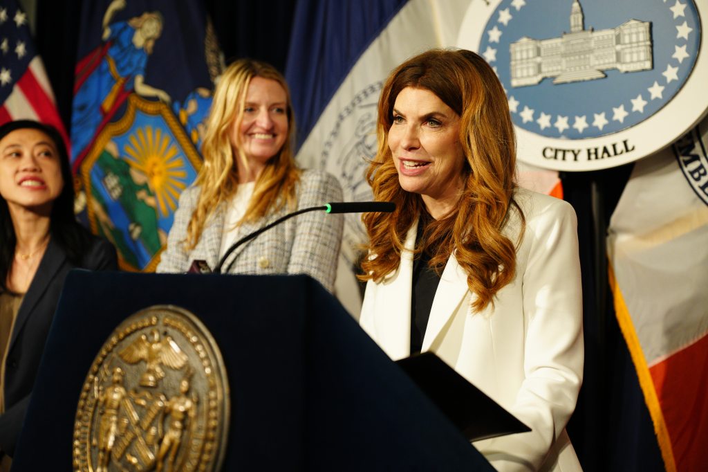 New York City Council Speaker Julie Menin speaking at a press conference.