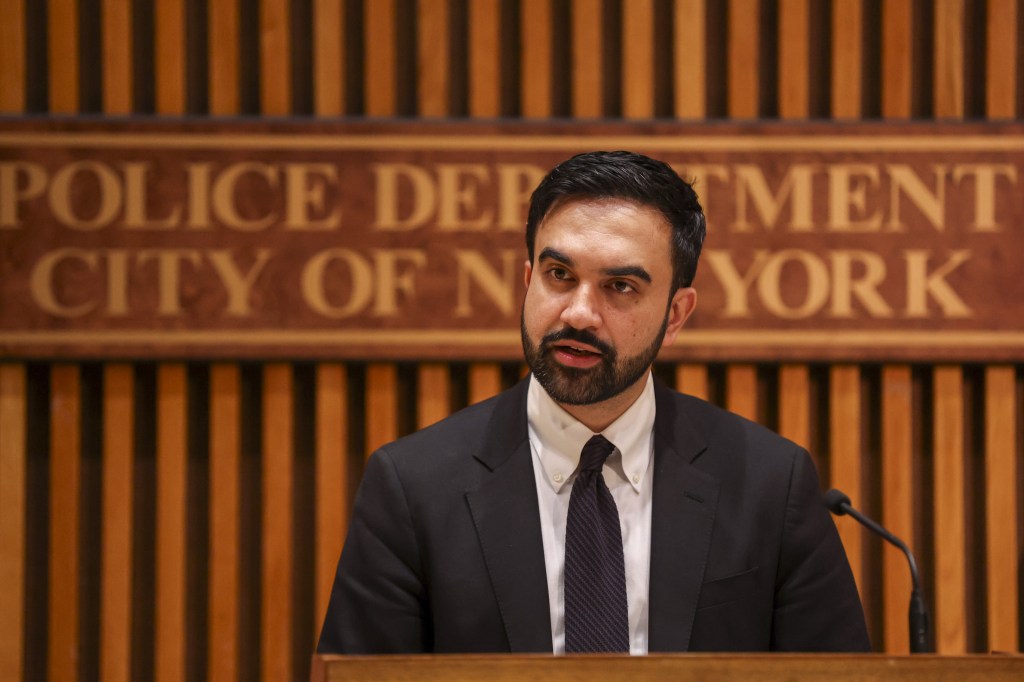 New York City Mayor Zohran Mamdani speaking at a press conference about Israel Day Parade security.