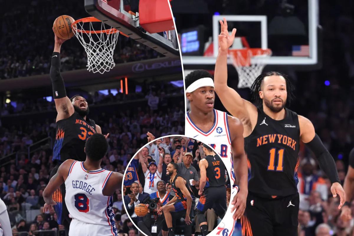 Knicks claw past Joel Embiid-less 76ers in tense Game 2 victory