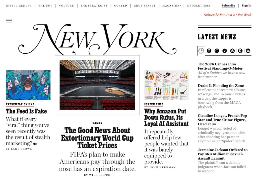 New York Magazine home page.