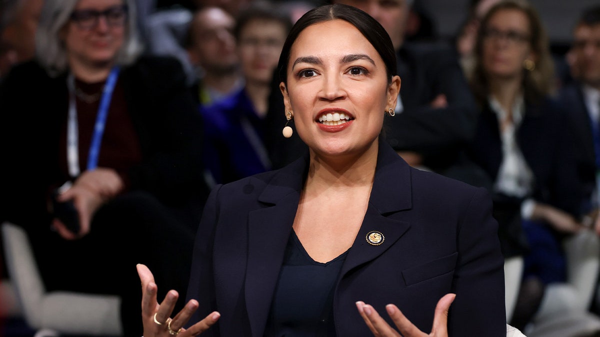 Rep. Alexandria Ocasio-Cortez speaking at the Munich Security Conference in Munich, Germany