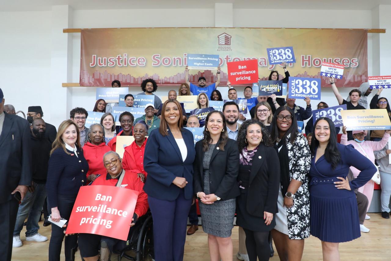 AG James stands with elected officials and advocates at One Fair Price Package rally in the Bronx