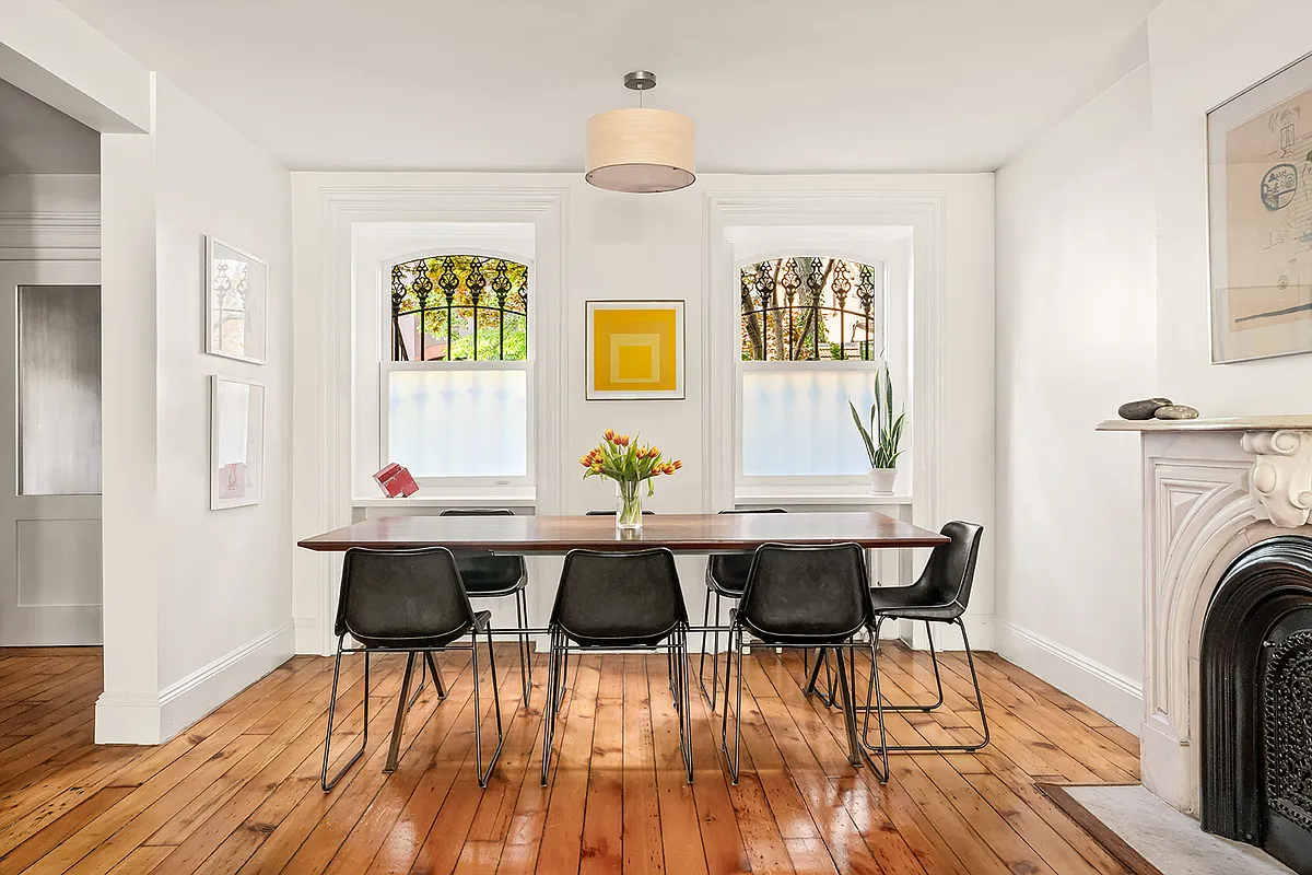 dining room with mantel