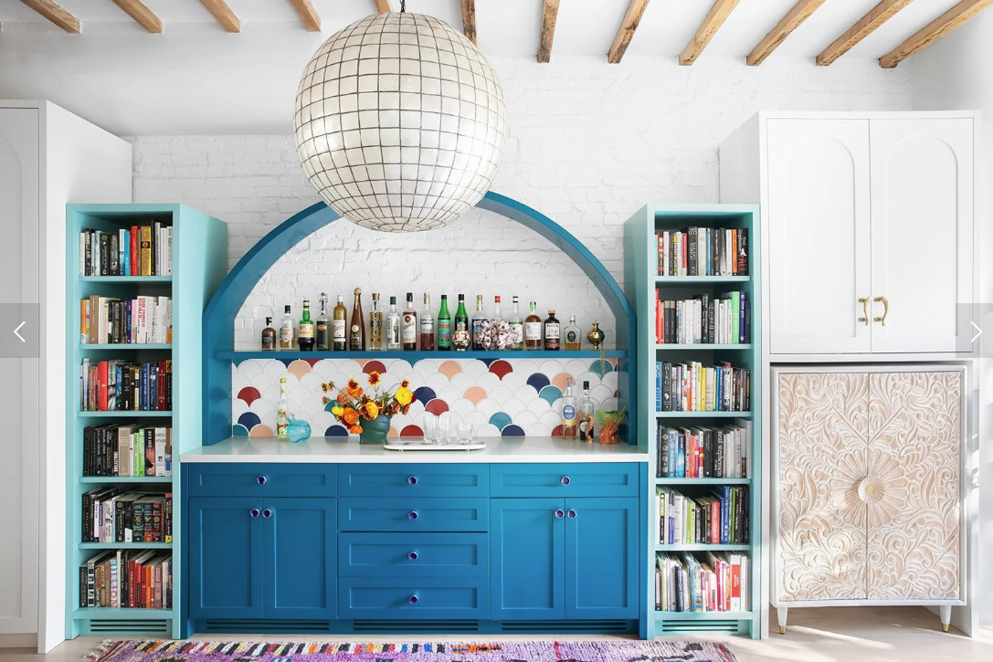 brooklyn interior with a blue sideboard