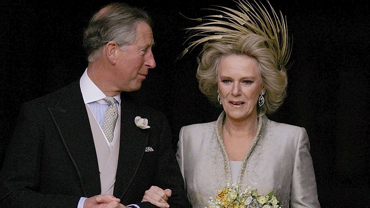 Prince Charles and Camilla leaving St. George's Chapel in Windsor after wedding ceremony
