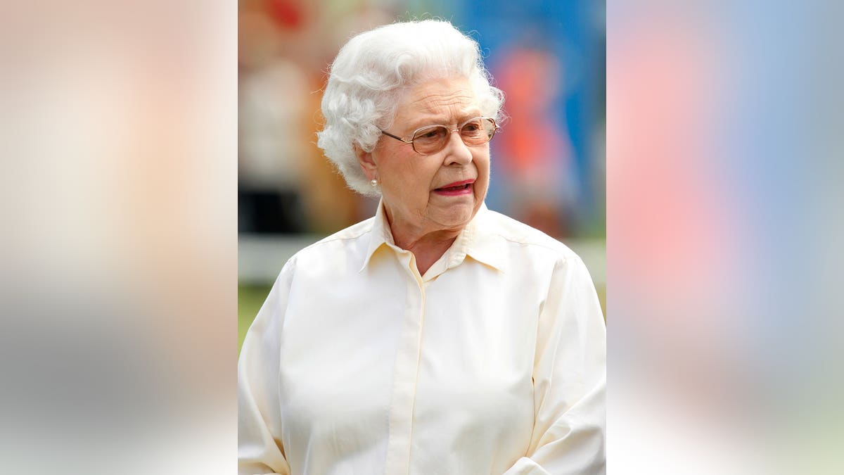Queen Elizabeth II watching her horse Balmoral Erica compete at Royal Windsor Horse Show