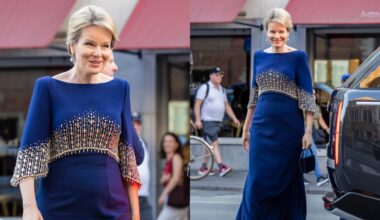 Queen Mathilde of Belgium wears Jenny Packham