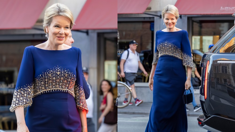 Queen Mathilde of Belgium wears Jenny Packham