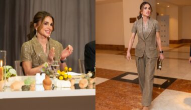 Queen Rania wears Giorgio Armani for Al Aman Fund Charity Dinner.