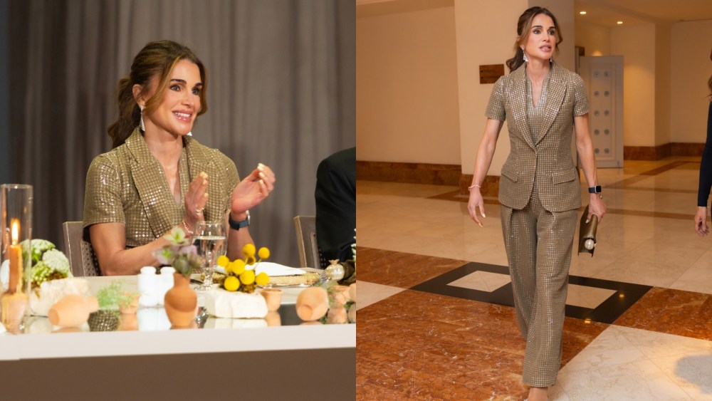 Queen Rania wears Giorgio Armani for Al Aman Fund Charity Dinner.