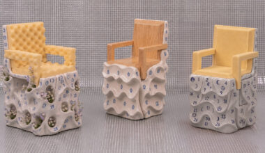 sculptural ceramic tile chairs transform into storage objects for a new york apartment