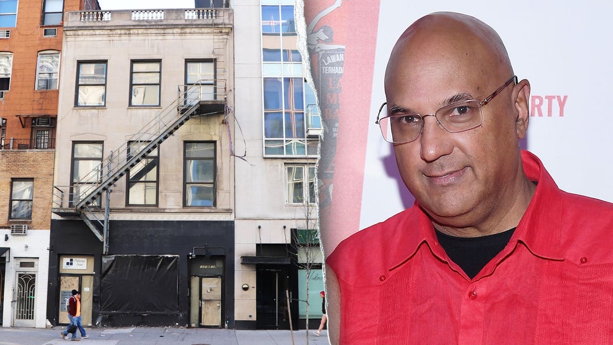 Neville Roy Singham next to a Manhattan building purchased by the People’s Forum