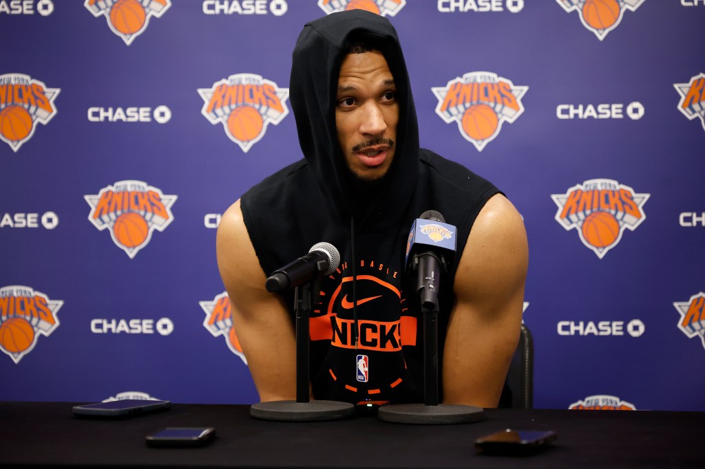 New York Knicks guard Josh Hart at a press conference.