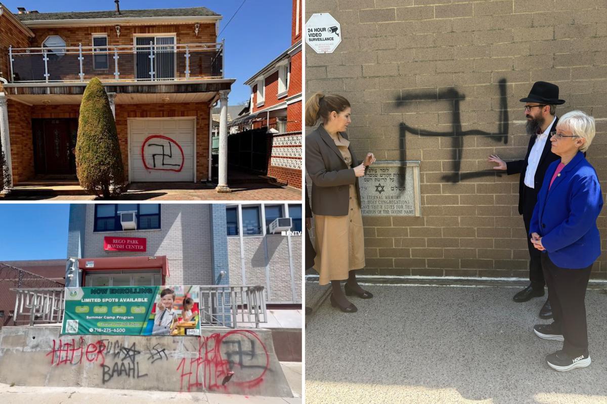 Vandals spray paint swastikas, Hitler graffiti on synagogue, homes in NYC spree