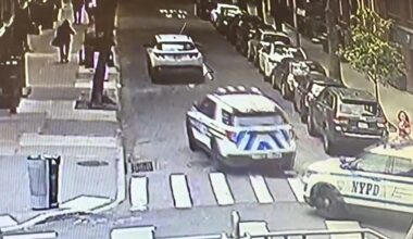 Police cars can be seen following an allegedly-stolen 2026 Hyundai SUV on Orange Street in Brooklyn Heights. Photo: Private residence surveillance