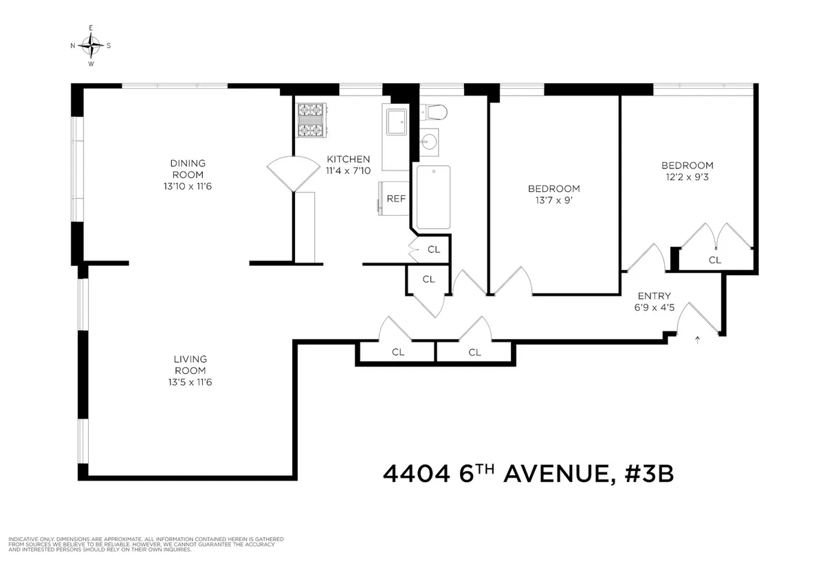 floorplan with bedrooms on one end and living and dining on the other