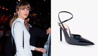 Taylor Swift wears Gucci heels and a white dress for a dinner in New York on Tuesday.