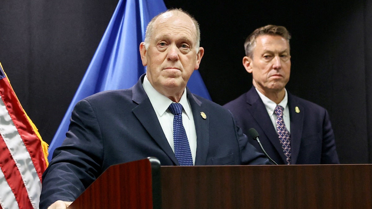 Tom Homan speaking at a press conference in Minneapolis, Minn.