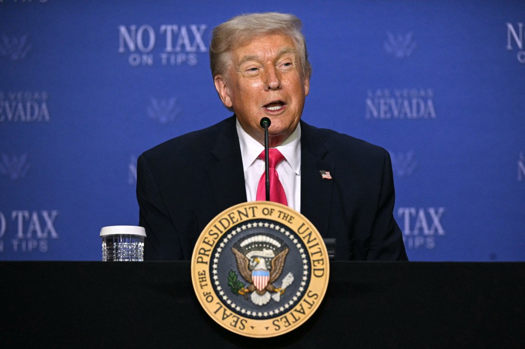 Donald Trump speaking at a roundtable on his "no tax on tips" policy.