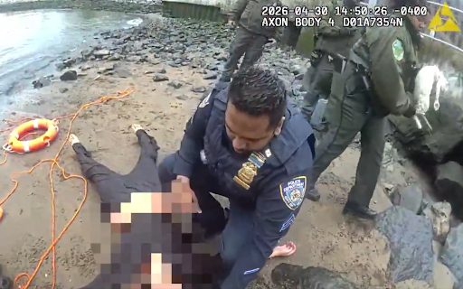 A woman and her cat, seen right, were rescued from the East River on Thursday. Image: NYPD