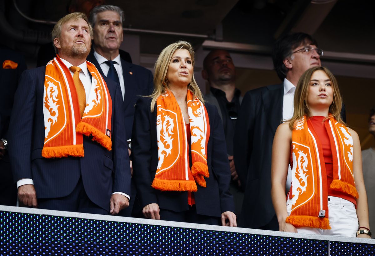 Queen Máxima, King Willem-Alexander, and Princess Ariane cheer on the Netherlands during the team's World Cup clash with Sweden in Houston.