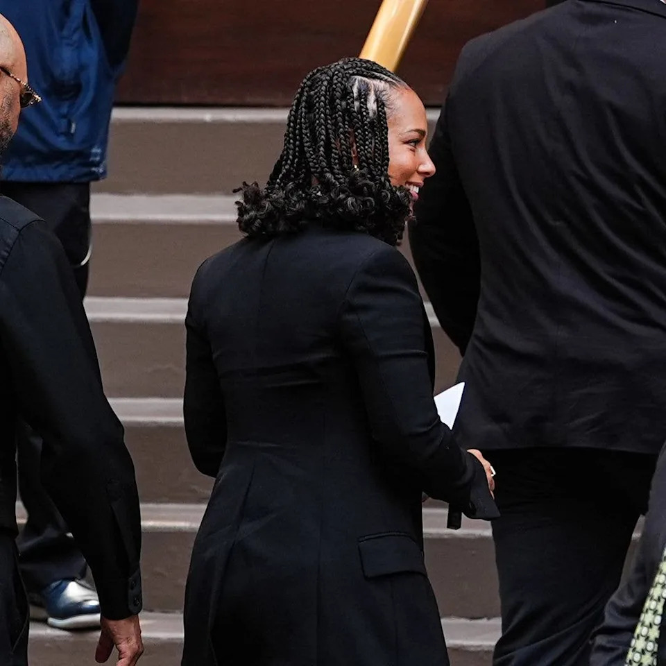Alicia Keys attends the funeral of Clive Davis outside Central Synagogue on June 29, 2026 in New York City.
