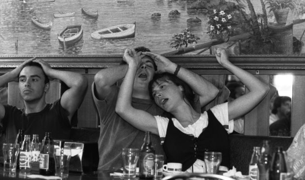 Italy fans in anguish at Cafe Napoli in Little Italy as their team loses to Argentina in the World Cup semifinal match on July 3, 1990.
