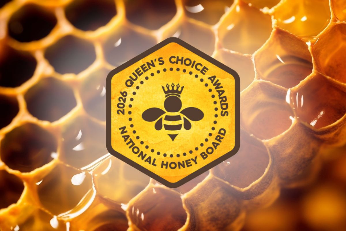 National Honey Board's Queen Choice Awards logo over honey background