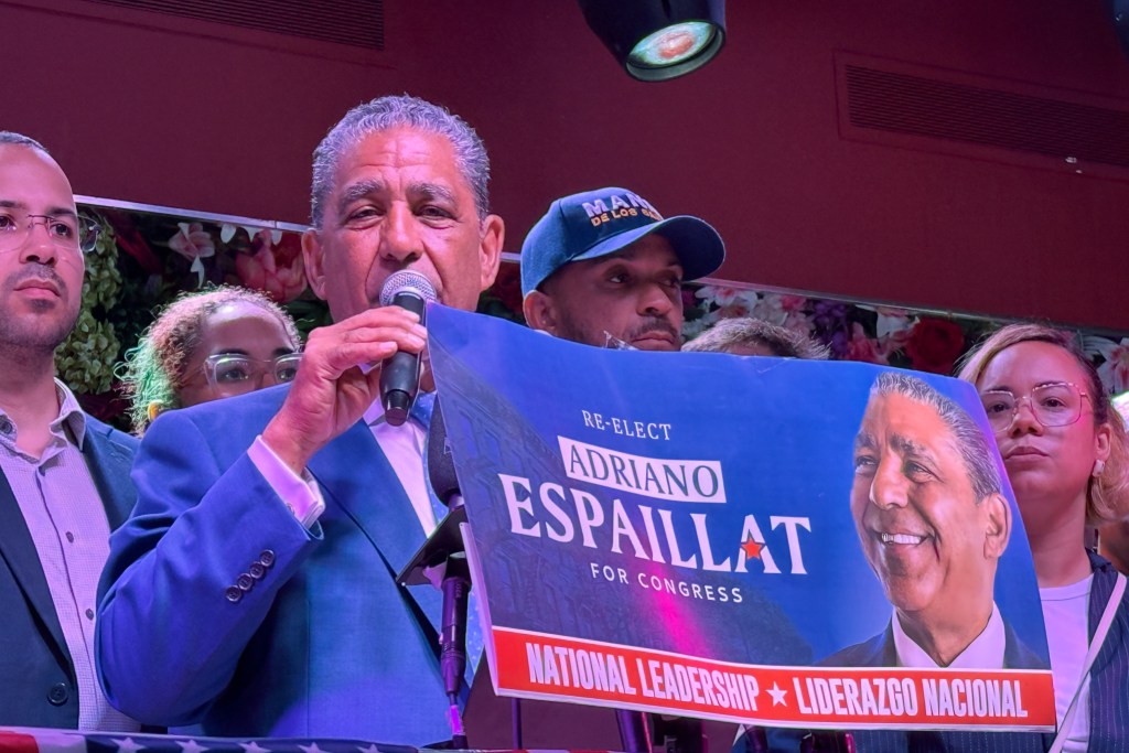 Incumbent Congressional Rep. Adriano Espaillat delivers a concession speech in Inwood
