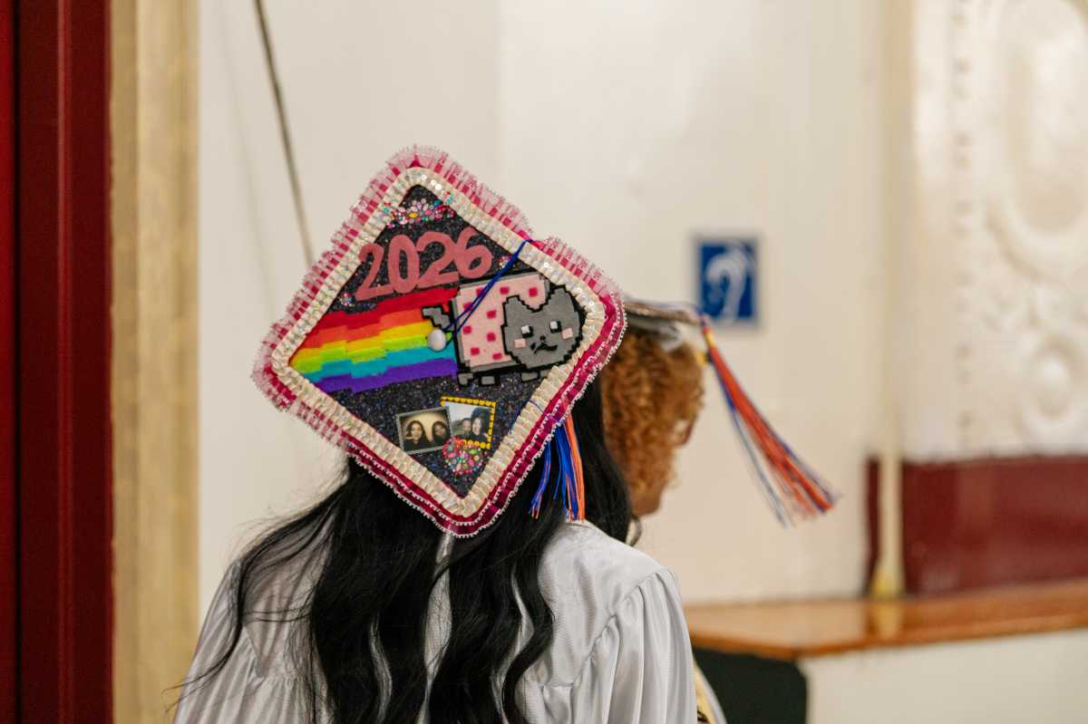 a decorated grad cap with nyan cat
