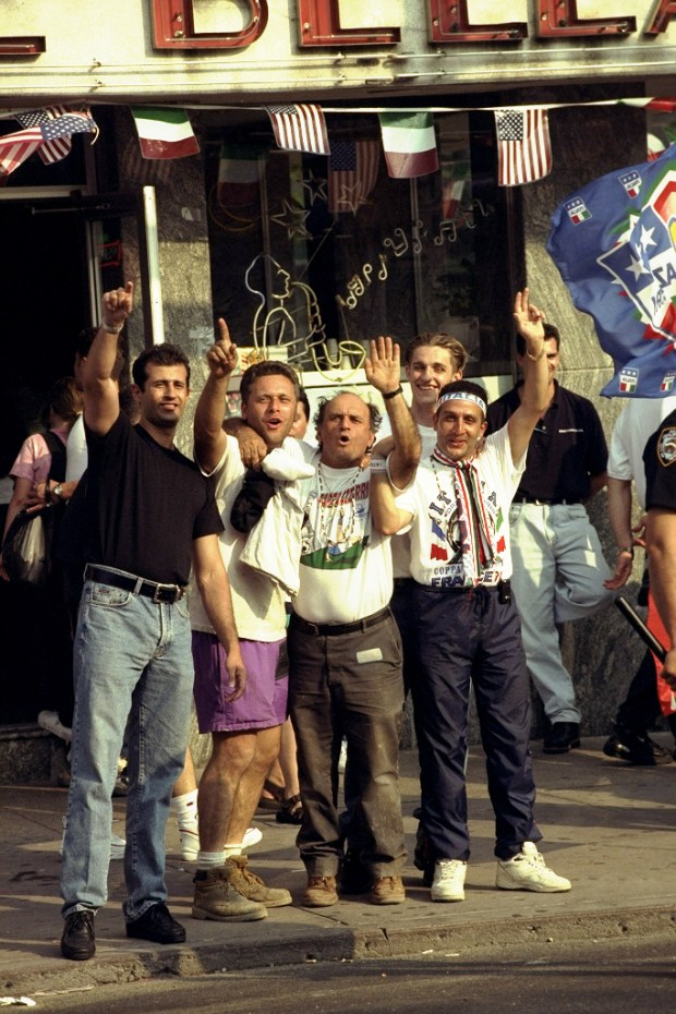 Fans on 18th Ave. in Bensonhurst, Brooklyn celebrate ItalyÕs first-round win over Cameroon in the World Cup on June 17, 1998.