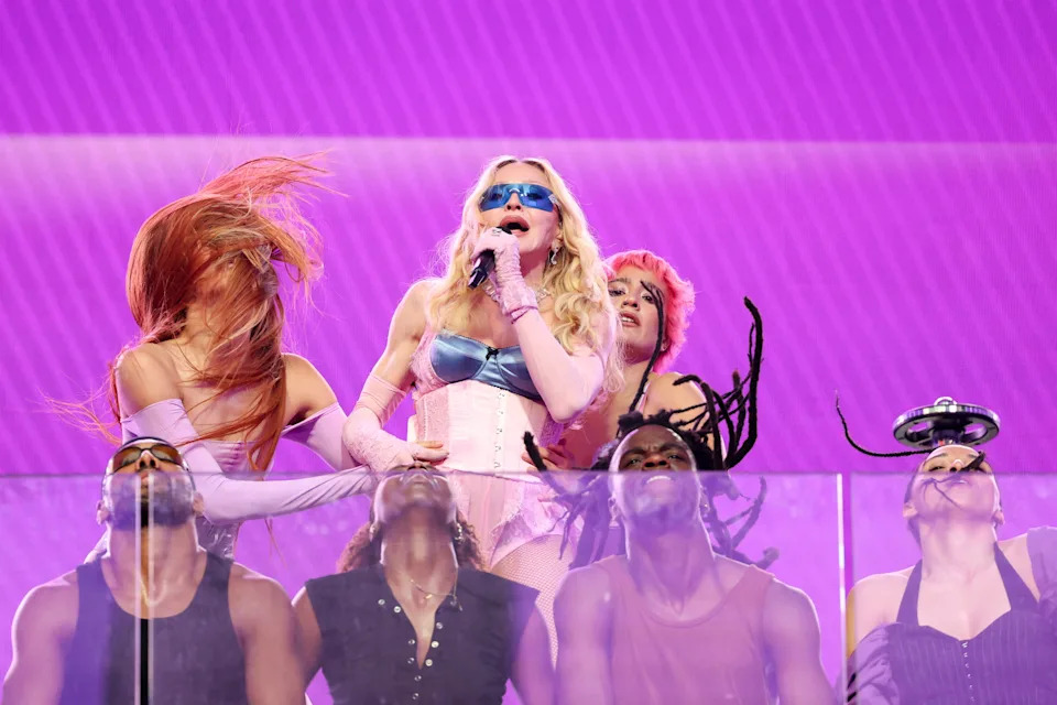Madonna performs during a surprise concert in Times Square, in New York City June 4, 2026.