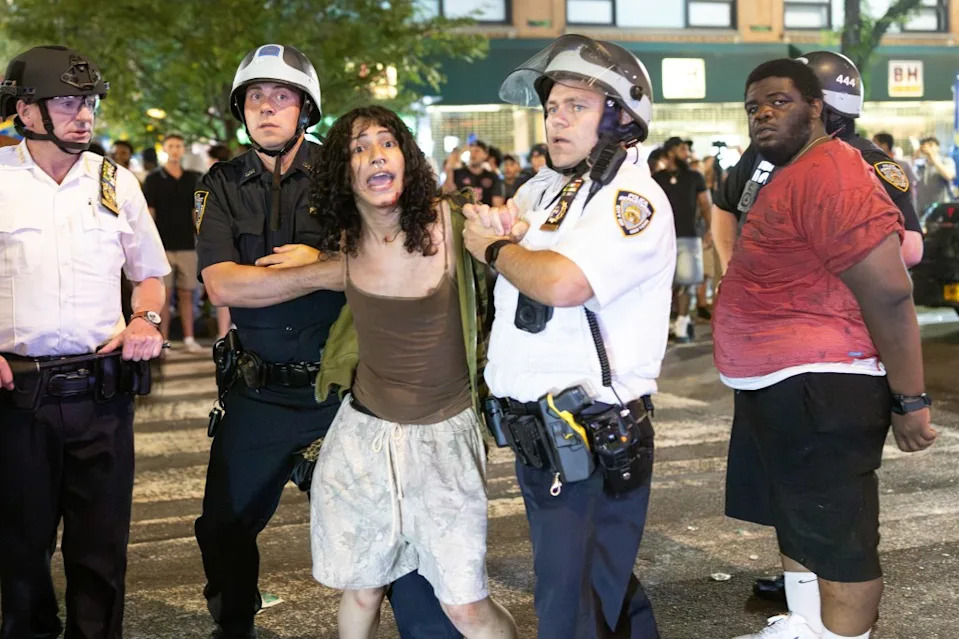 Two people are arrested by the NYPD along 9th Avenue after the Knicks win on June 13, 2026. Aristide Economopoulos for NY Post