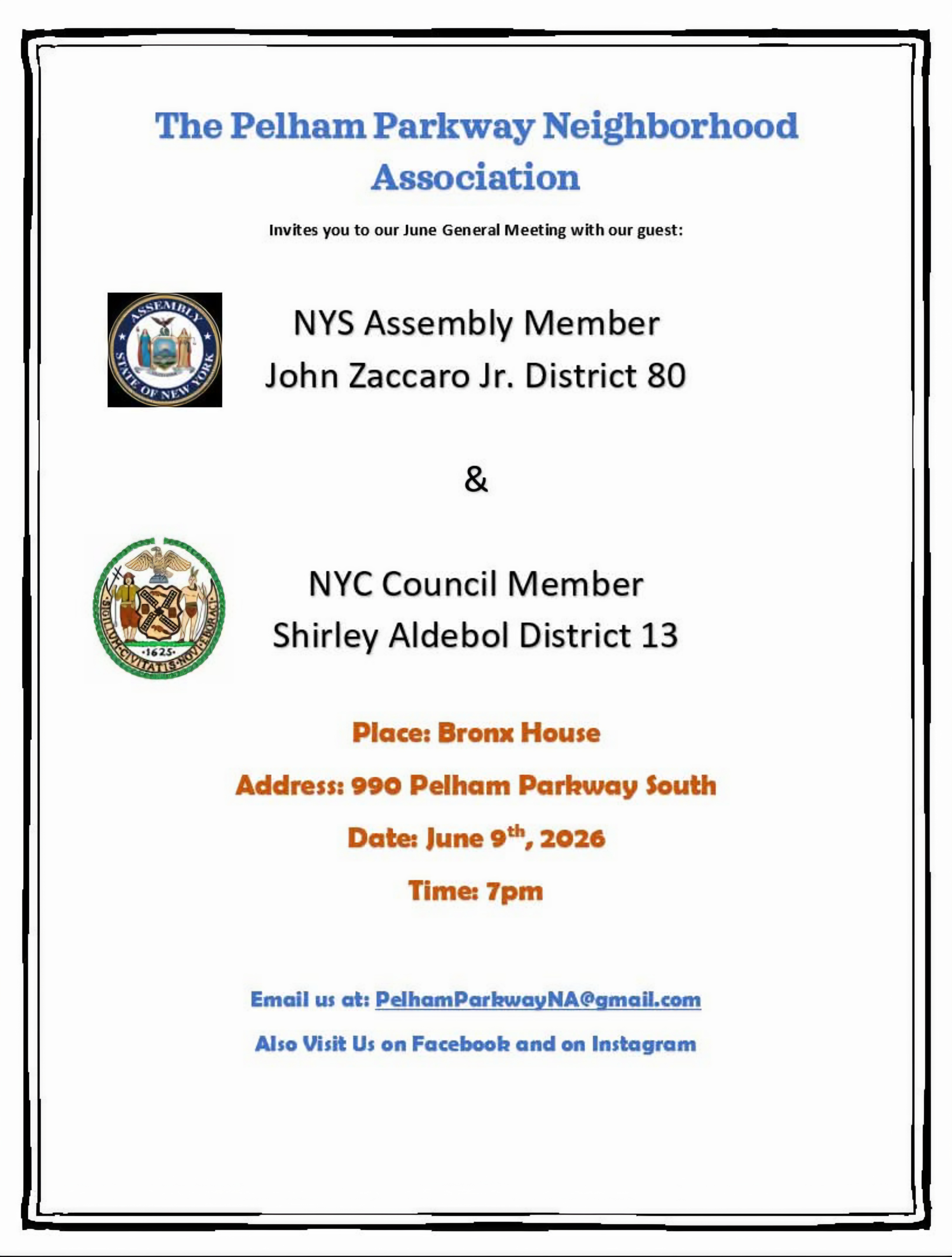 The Pelham Parkway Neighborhood Association: June 2026 General Meeting The Pelham Parkway Neighborhood Association: June 2026 General Meeting