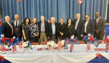 From left: Gregory T. Cerchione, Esq., Steven Bamundo, Esq., Hon. Rosemarie Montalbano, District Leader Jennifer Faucher, Hon. Robert Miller, former Assemblymember Joseph Lentol, Hon. Maria Aragona, Hon. Lara Genovesi, Hon. Carl Landicino, Hon. George Silver and Chief Clerk for Civil Matters Charles Small. Photo: Wayne Daren Schneiderman/Brooklyn Eagle
