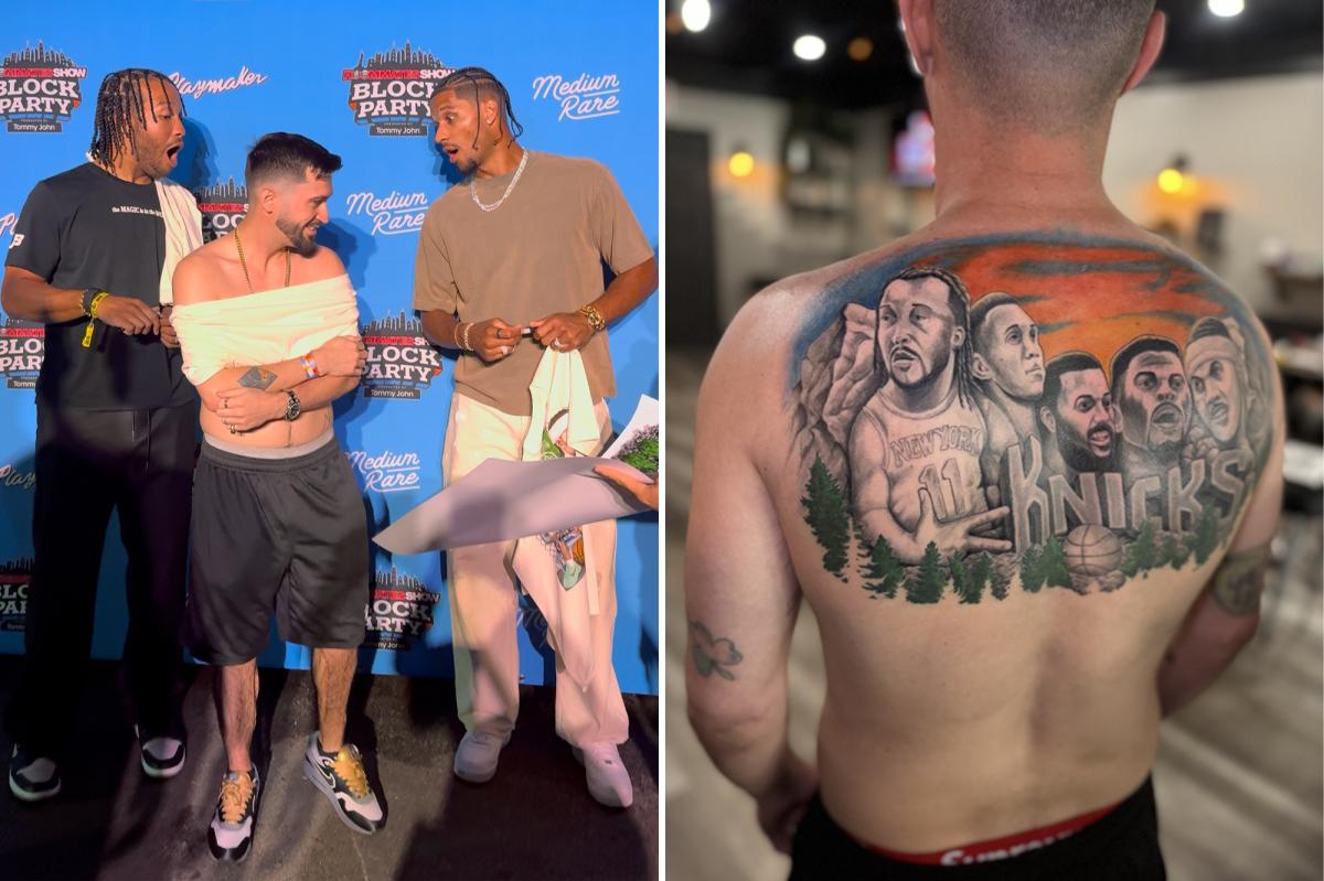 NYC man shows off full-back tattoo of Mount Rushmore of Knicks greats — shocks Jalen Brunson himself 