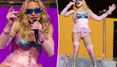 Madonna, 67, shocks in skintight pink corset at surprise NYC Times Square concert