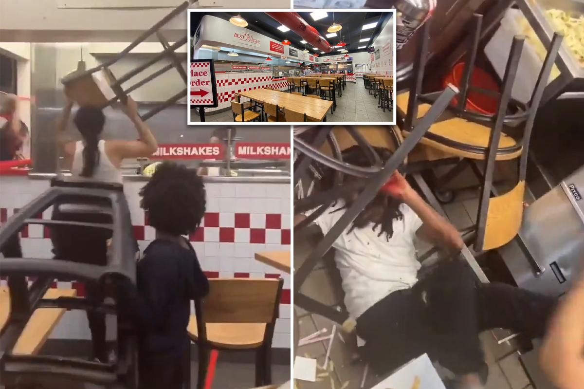Wild video shows crew of NYC Knicks fans beat Five Guys employee with chairs
