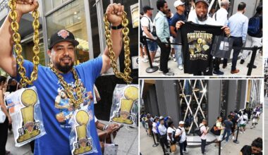 Knicks fans wait hours, line up for blocks to buy champ gear as merch madness takes NYC